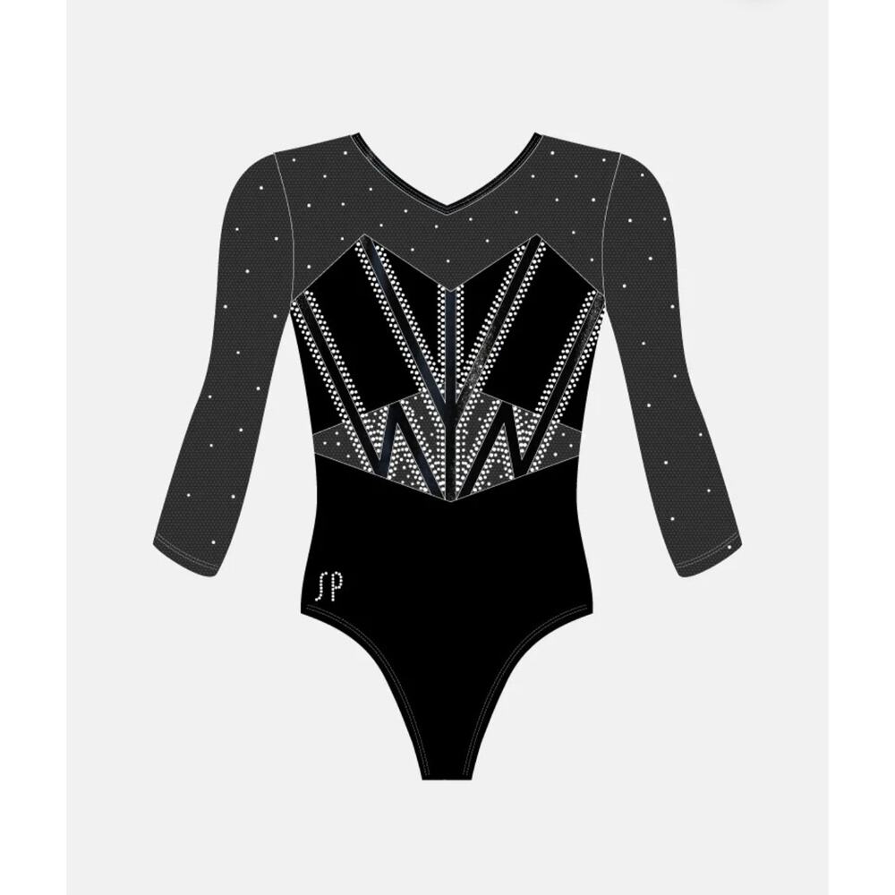 Sylvia P Black Rhinestone Mesh Competition Leotard Child 10
